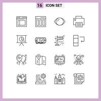 16 ícones criativos sinais e símbolos modernos de dispositivos de usuário de dispositivo de impressora visão elementos de design de vetores editáveis