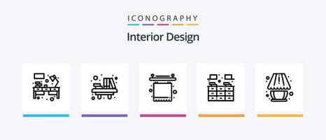 pacote de ícones de linha 5 de design de interiores, incluindo criança. dorme. tapete. Hostel. cama. design de ícones criativos vetor