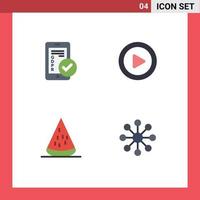 pacote de ícones planos de 4 símbolos universais de segurança alimentar RGPD jogar frutas elementos de design de vetores editáveis