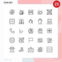 Pacote de 25 linhas de interface de usuário de sinais e símbolos modernos de codificação de elementos de design de vetores editáveis de monitor de chuva de mesa meteorológica
