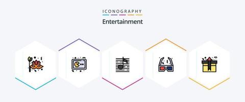 pacote de ícones de 25 linhas preenchidas de entretenimento, incluindo filme. óculosd. controle. meios de comunicação. áudio vetor