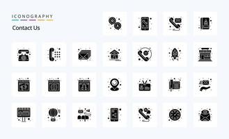 25 entre em contato conosco pacote de ícones de glifos sólidos vetor