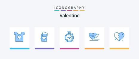 Pacote de ícones azul 5 dos namorados, incluindo amor. Casamento. bússola. coração. caneta. design de ícones criativos vetor