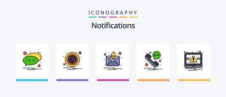 linha de notificações cheia de 5 ícones incluindo . mensagem. pasta. comunicação. Ame. design de ícones criativos vetor