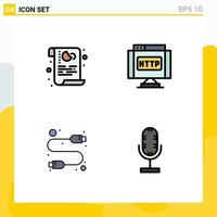 conjunto de pictogramas de 4 cores planas de linha preenchida simples de cookies cabo privacidade http hardware elementos de design de vetores editáveis