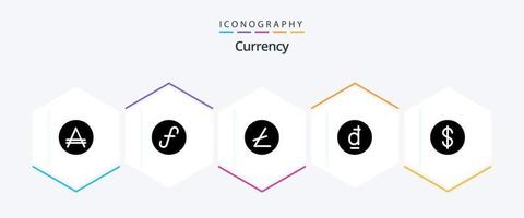 pacote de ícones de 25 glifos de moeda, incluindo vietnã. dong . banco . blockchain vetor