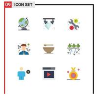 9 ícones criativos, sinais e símbolos modernos de luzes de professor de comida, chave de escola, elementos de design de vetores editáveis