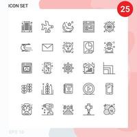 25 símbolos de sinais de linha universal de elementos de design de vetores editáveis do ramadhan da página da lua da web seo