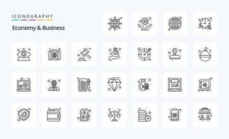 25 pacotes de ícones de economia e linha de negócios vetor