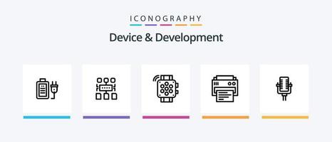 dispositivo e pacote de ícones da linha 5 de desenvolvimento, incluindo alto. Educação. Móvel . plugue. bateria. design de ícones criativos vetor