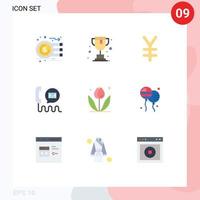 pacote de ícones de vetor de estoque de 9 sinais e símbolos de linha para moeda de correio floral ajuda a entrar em contato com elementos de design de vetores editáveis