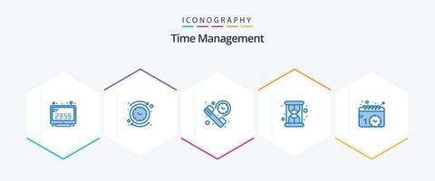 gerenciamento de tempo 25 pacote de ícones azuis, incluindo produtividade. ampulheta. marcha ré. Tempo. telefone vetor
