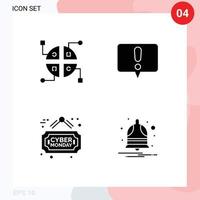 grupo de símbolos de ícone universal de 4 glifos sólidos modernos de alerta de sino de construção anunciar notificar elementos de design de vetores editáveis