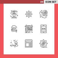 conjunto de 9 sinais de símbolos de ícones de interface do usuário modernos para download de dados de dólar de servidor de propriedade elementos de design de vetor editável