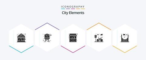 elementos da cidade pacote de ícones de 25 glifos, incluindo . parques. ficar. ponte. estacionamento vetor