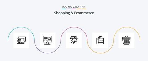 pacote de ícones de linha 5 de compras e comércio eletrônico, incluindo varejo. fazer compras. diamante. Shopping. saco vetor