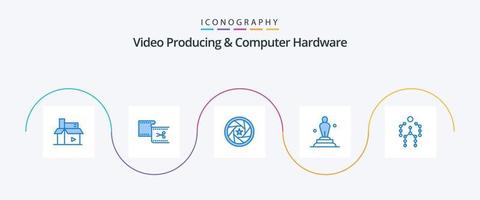 produção de vídeo e pacote de ícones azul 5 de hardware de computador, incluindo oscar. Academia. edição. foto. logotipo vetor