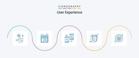 pacote de ícones azul 5 da experiência do usuário, incluindo configurações. magnético. bate-papo. cliente. atrai vetor