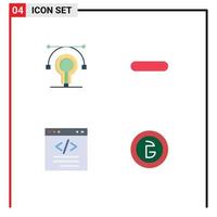 conjunto moderno de 4 ícones e símbolos planos, como código de lâmpada educat menos elementos de design vetorial editável em html vetor
