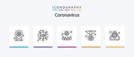 pacote de ícones da linha 5 do coronavírus, incluindo pesquisa. bactérias. segurança. nariz. gotas. design de ícones criativos vetor