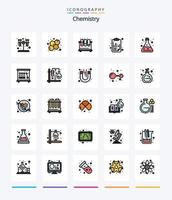 química criativa pacote de ícones cheios de 25 linhas, como tubo. química. tubos. prancheta. Fórmula vetor