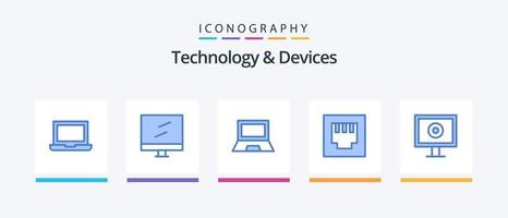 pacote de ícones de dispositivos azuis 5, incluindo . Webcam. gadget. corrente. porta. design de ícones criativos vetor