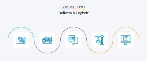 entrega e pacote logístico de 5 ícones azuis, incluindo entrega. carga. transporte. envio. comentários vetor