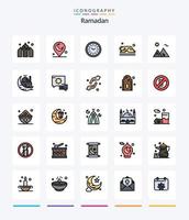 pacote criativo de ícones preenchidos com 25 linhas do Ramadã, como a Arábia. oração. jantar. namaz. islamismo vetor