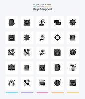 ajuda criativa e suporte ao pacote de ícones preto sólido de 25 glifos, como chamada. o email. Atendimento ao Cliente. Apoio, suporte. ajuda vetor