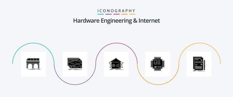 engenharia de hardware e pacote de ícones do glifo 5 da Internet, incluindo microchip. lasca. eletrônico. rede. lar vetor
