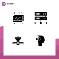 conjunto de pictogramas de 4 glifos sólidos simples de design de data center de satélite, gps, bateria, elementos de design de vetores editáveis