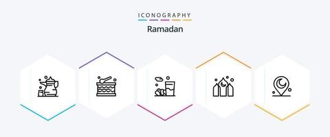 Pacote de ícones de 25 linhas do Ramadã, incluindo Ásia. festival . kareem. Comida vetor