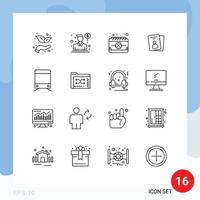 pacote de linha vetorial editável de 16 contornos simples de elementos de design de vetor editável de identificação de cartão de identificação de data de passagem de trem