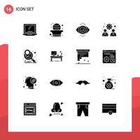16 interface do usuário pacote de glifos sólidos de sinais e símbolos modernos de trabalho de planejamento de marketing equipe de basquete elementos de design de vetores editáveis