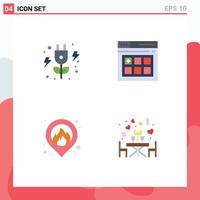 conjunto de pictogramas de 4 ícones planos simples de elementos de design de vetores editáveis românticos de fogo de web de jantar de energia
