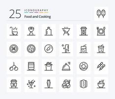 pacote de ícones de 25 linhas de comida, incluindo frutas. restaurante. Comida. Comida. Comida vetor