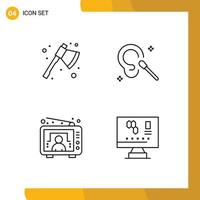 pacote de interface do usuário de 4 cores planas básicas de linhas preenchidas de machado cutelo de televisão limpando elementos de design de vetores editáveis pelo usuário