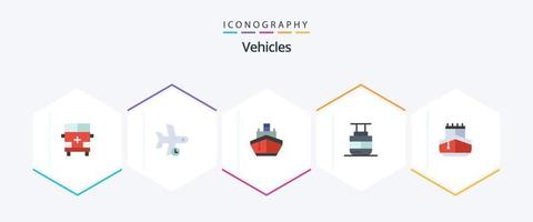 Pacote de ícones planos de 25 veículos, incluindo transporte. elevador do céu. transporte. veículos. transporte vetor