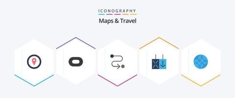 mapas e pacote de ícones planos de 25 viagens, incluindo . mundo. estrada. rede. tráfego vetor