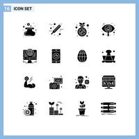 16 ícones criativos, sinais modernos e símbolos do globo computador, exibição de medalha, pesquisa, elementos de design de vetores editáveis