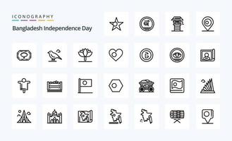 25 pacote de ícones de linha do dia da independência de bangladesh vetor