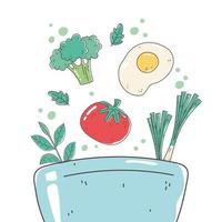 tigela de comida saudável com ovo de tomate e dieta de nutrição de brócolis orgânica vetor