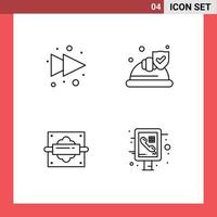 pacote de 4 cores planas criativas de linha preenchida de chapéu de pão de seta escudo informação gráfica elementos de design de vetores editáveis