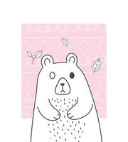 animais fofos esboçar desenhos animados animais selvagens urso adorável folhas folhagem fundo rosa vetor