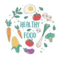 comida saudável nutrição dieta orgânica cebola cenoura ovo milho berinjela fresca vetor
