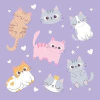 gatos fofos adoram corações, cabeças, desenhos animados, animais, personagens engraçados, fundo vetor