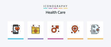 a linha de cuidados de saúde encheu o pacote de 5 ícones, incluindo remédios. osso. médico. saúde. design de ícones criativos vetor