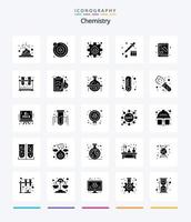 química criativa pacote de ícones preto sólido de 25 glifos, como química. livro. experimentar. solta. química vetor
