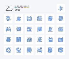 pacote de ícones de cor azul do escritório 25, incluindo nota. escritório. analítico. pasta. pc vetor