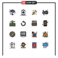 conjunto de 16 sinais de símbolos de ícones de interface do usuário modernos para invólucro de frutas de ativos, música de comida, elementos de design de vetores criativos editáveis